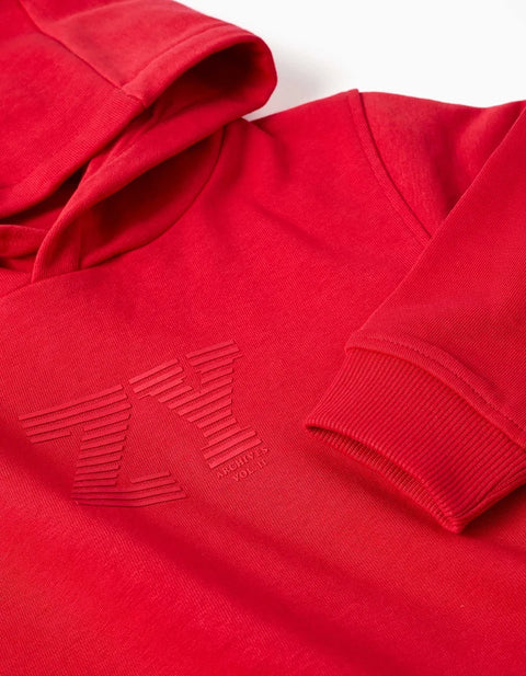 Hooded Sweatshirt with ZY Embossed Print for Baby Boys, Red