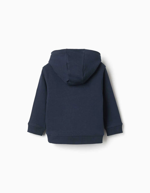 Hooded Sweatshirt with ZY Bouclé Embroidery for Baby Boys, Navy Blue