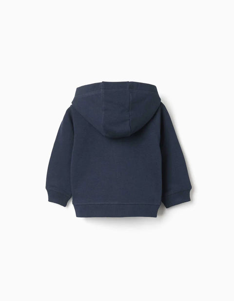 Hooded Jacket with ZY Bouclé Embroidery for Baby Boys, Navy Blue