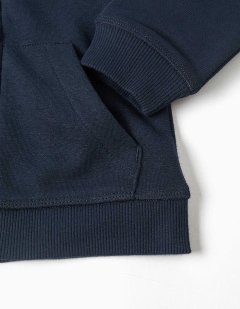 Hooded Jacket with ZY Bouclé Embroidery for Baby Boys, Navy Blue