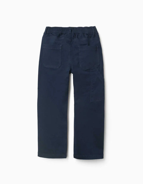 Twill Carpenter Trousers with Elasticated Waist for Boys, Navy Blue