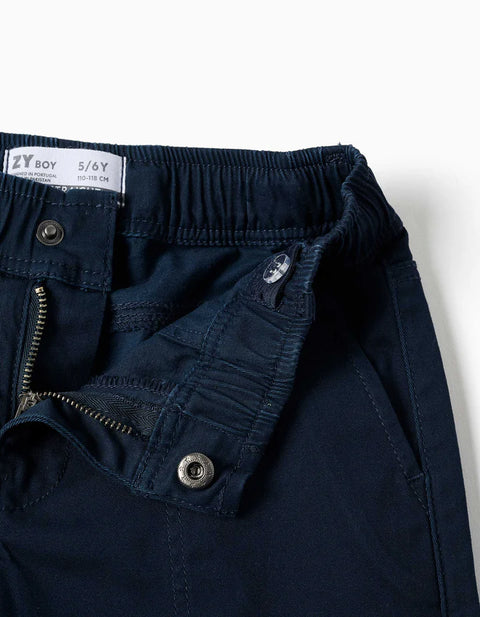 Twill Carpenter Trousers with Elasticated Waist for Boys, Navy Blue