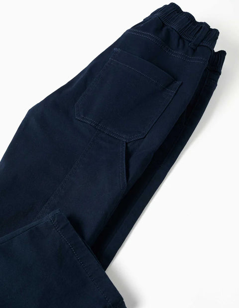 Twill Carpenter Trousers with Elasticated Waist for Boys, Navy Blue