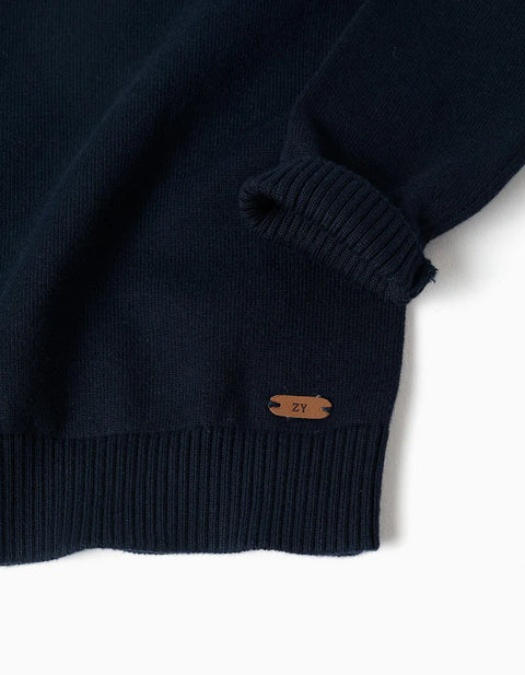 Knitted Jumper with Buttons on the Shoulder for Baby Boys, Navy Blue
