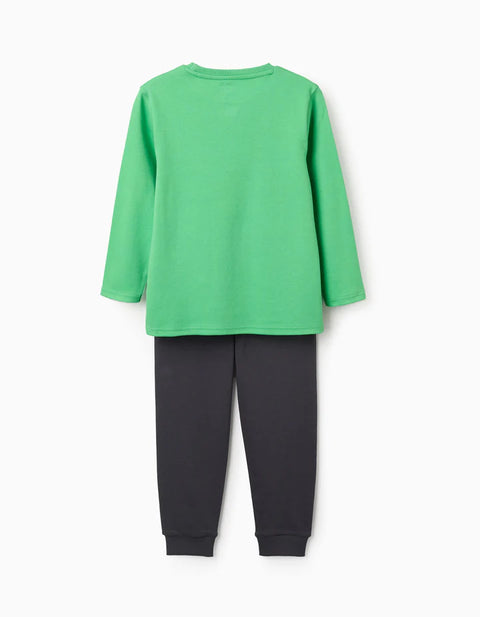 Long Sleeve Cotton Pyjamas with Minecraft Print for Boys, Green/Grey