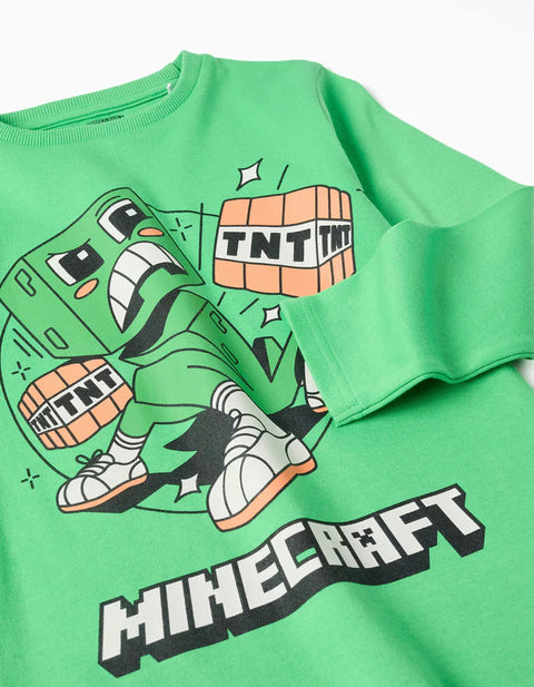 Long Sleeve Cotton Pyjamas with Minecraft Print for Boys, Green/Grey