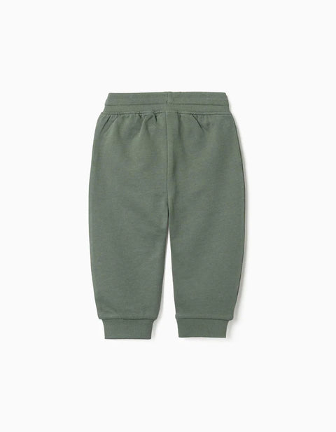 Fleece Joggers with Drawstring and Print for Baby Boys, Dark Green
