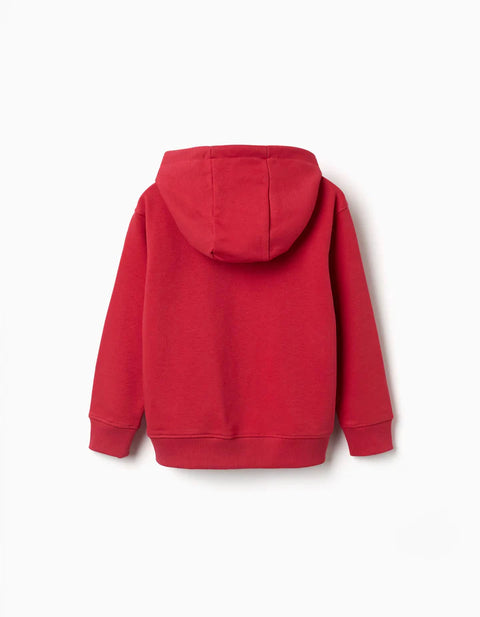 Hooded Sweatshirt with ZY Embossed Print for Boys, Red