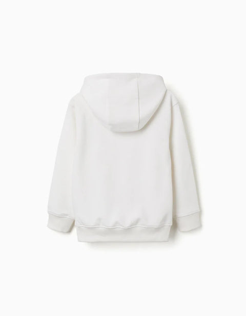 Hooded Sweatshirt with ZY Embossed Print for Boys, White