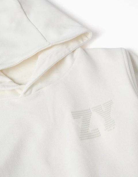 Hooded Sweatshirt with ZY Embossed Print for Boys, White