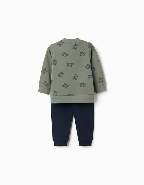 Fleece Jogging Set for Baby Boys, Dark Green/Navy Blue
