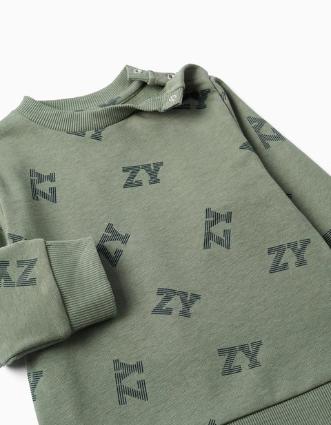 Fleece Jogging Set for Baby Boys, Dark Green/Navy Blue