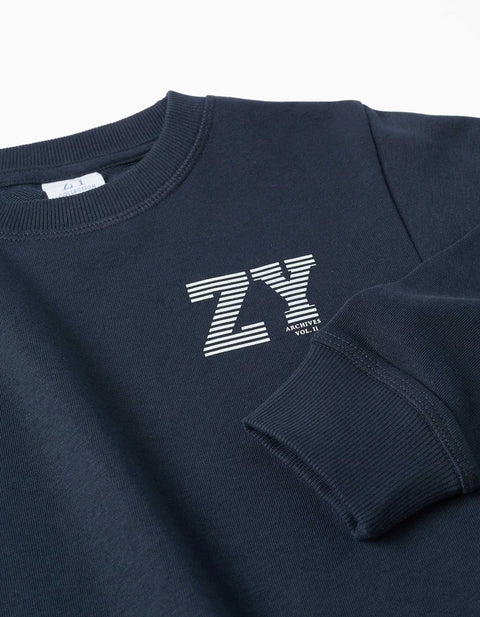 Sweatshirt with ZY Embossed Print for Boys, Navy Blue