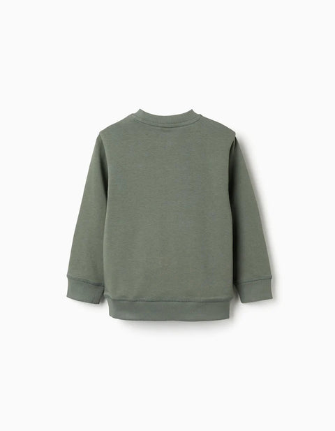 Sweatshirt with ZY Embossed Print for Boys, Khaki Green