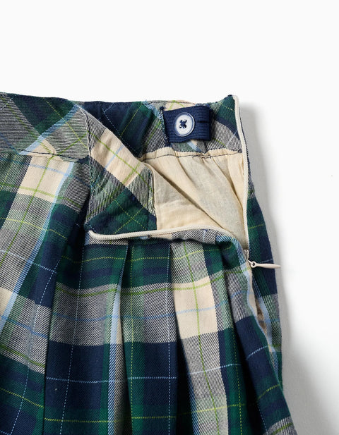 Cotton Skort with Check Pattern B&S for Girls, Blue/Green/Beige