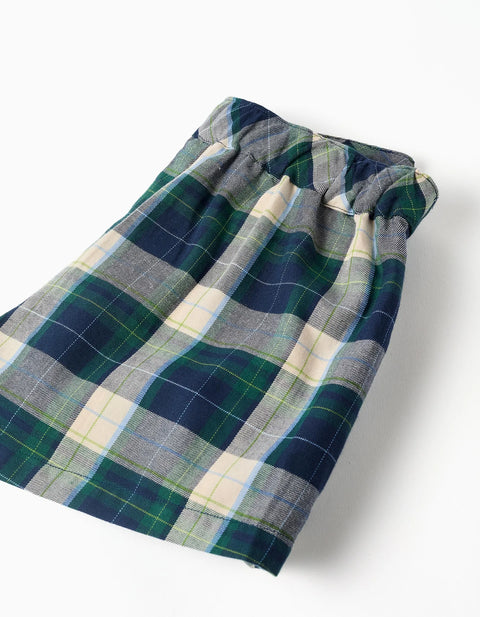 Cotton Skort with Check Pattern B&S for Girls, Blue/Green/Beige
