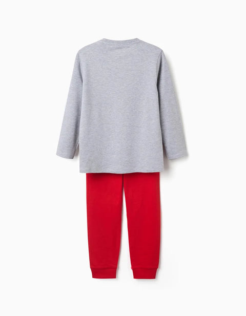 Long Sleeve Cotton Pyjamas with Super Mario Print for Boys, Grey/Red