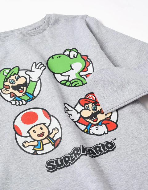 Long Sleeve Cotton Pyjamas with Super Mario Print for Boys, Grey/Red