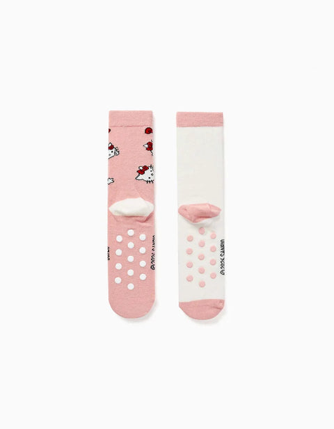 Pack of 2 Non-Slip Socks with Hello Kitty Prints for Girls, Pink/White