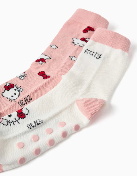 Pack of 2 Non-Slip Socks with Hello Kitty Prints for Girls, Pink/White
