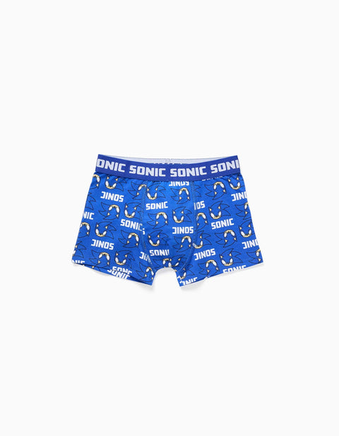 Pack of 4 Boxer Shorts with Sonic Prints for Boys, Blue/Light Grey