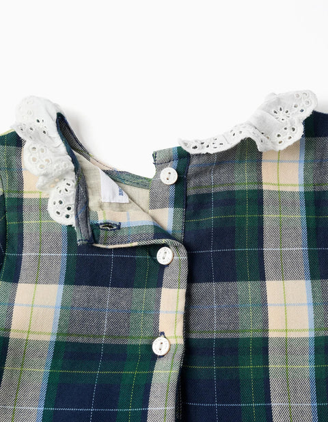 Checked Cotton Dress with Ruffles B&S for Baby Girls, Blue/Green/Beige