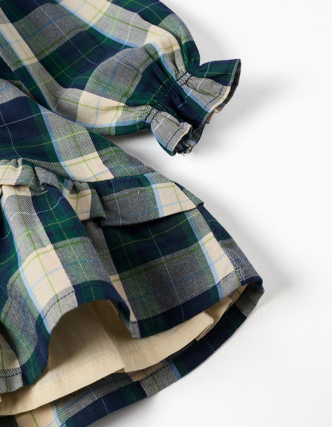 Checked Cotton Dress with Ruffles B&S for Baby Girls, Blue/Green/Beige