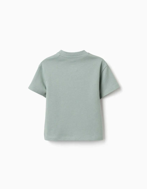 Cotton T-Shirt with Bluey and Bingo Print for Babies and Children, Green