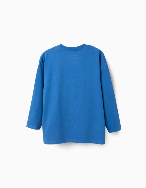 Long Sleeve Cotton T-Shirt with Spider-Man Print for Boys, Blue