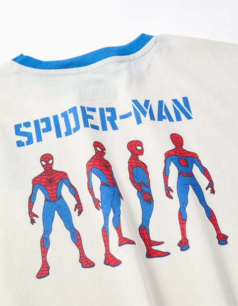 Long Sleeve Cotton T-Shirt with Spider-Man Prints for Boys, White/Blue