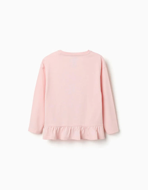 Long Sleeve Cotton T-Shirt with Stitch Print for Girls, Light Pink