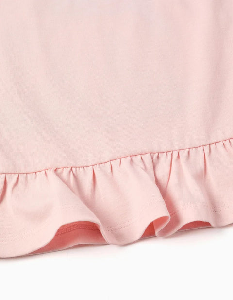 Long Sleeve Cotton T-Shirt with Stitch Print for Girls, Light Pink
