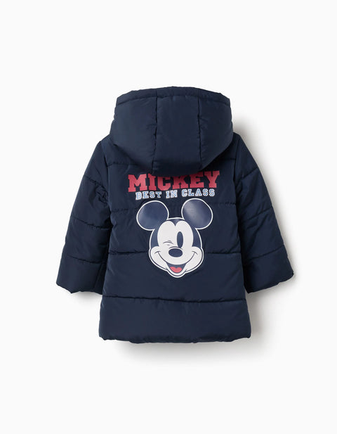 Hooded Padded Jacket with Mickey for Babies and Boys, Navy Blue