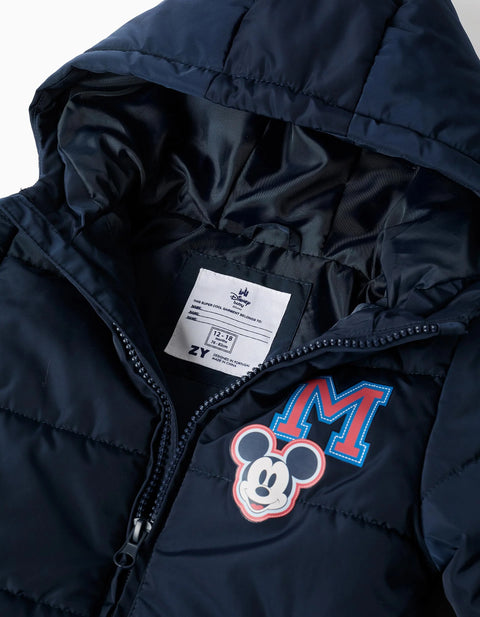 Hooded Padded Jacket with Mickey for Babies and Boys, Navy Blue