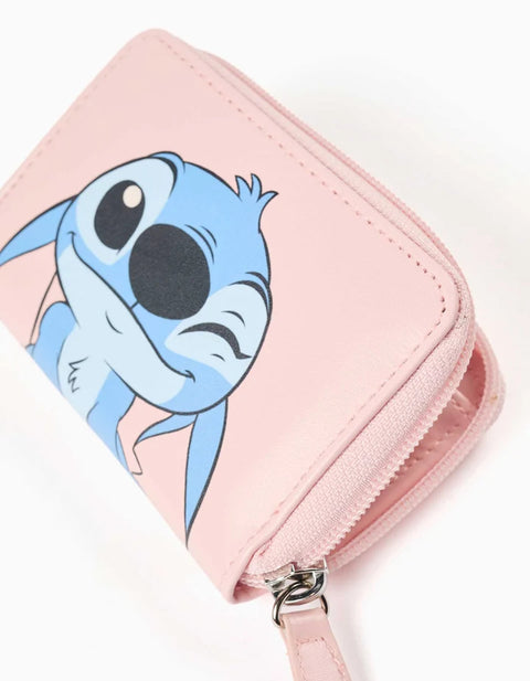 Wallet with Stitch and Angel Print for Girls, Light Pink