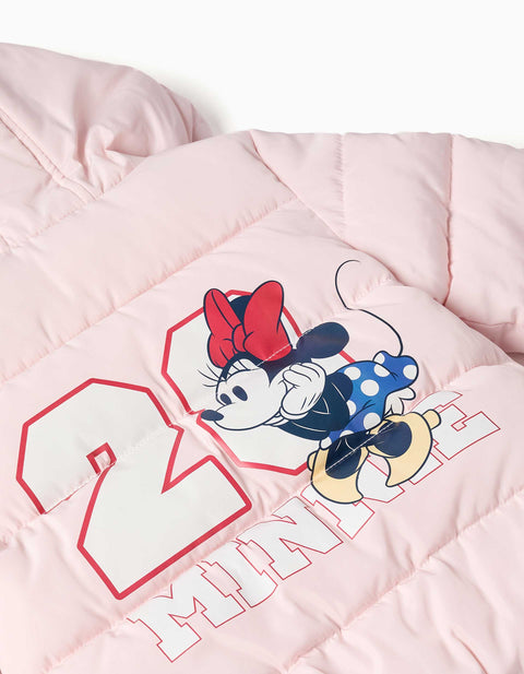 Hooded Puffer Jacket with Minnie Print for Babies and Girls, Light Pink