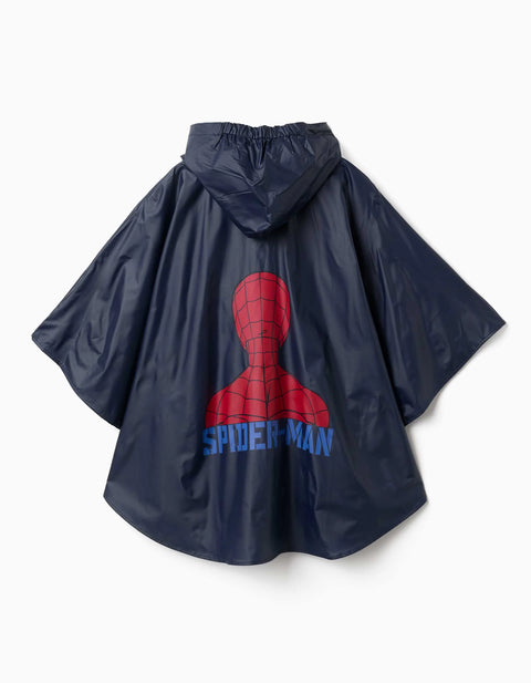 Hooded Rain Poncho with Spider-Man Prints for Babies and Boys, Dark Blue