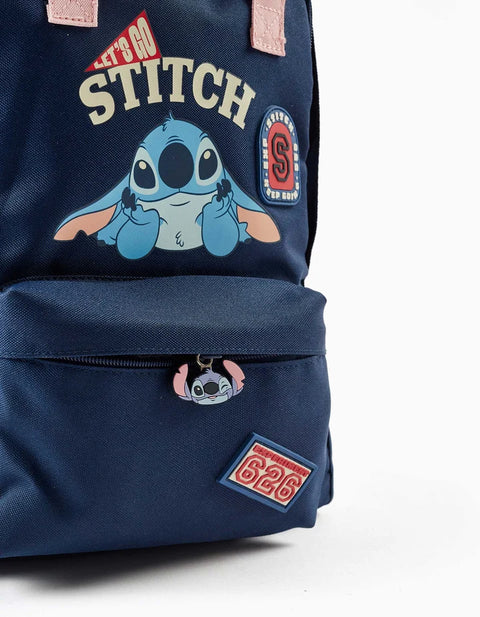 Backpack with Stitch Prints for Babies and Girls, Dark Blue
