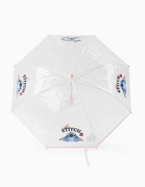 Automatic Umbrella with Stitch Print for Girls, Transparent/Pink