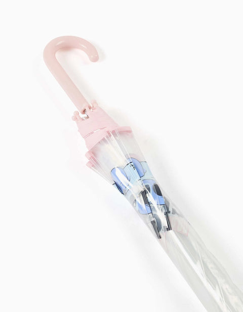 Automatic Umbrella with Stitch Print for Girls, Transparent/Pink