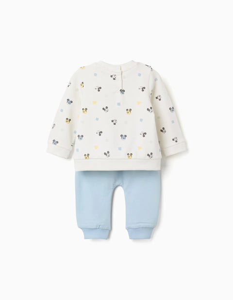 Brushed Jogging Set with Mickey Motif for Newborn Boys, Blue/White