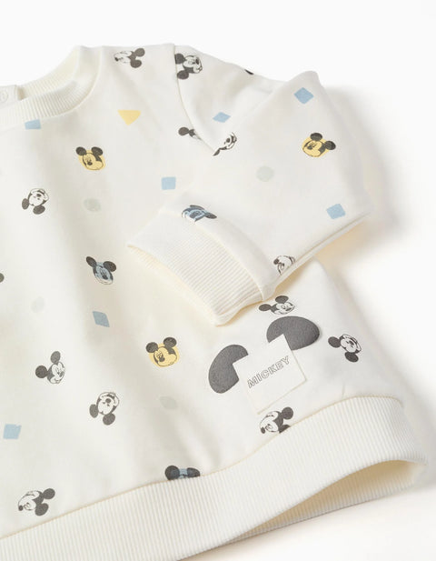 Brushed Jogging Set with Mickey Motif for Newborn Boys, Blue/White