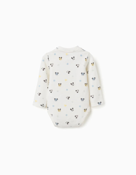 Long Sleeve Bodysuit with Mickey Motif for Newborn Boys, White