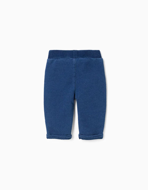 Cotton Jeans with Decorative Pockets for Newborns, Blue