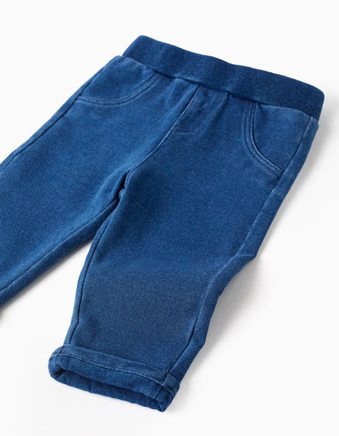 Cotton Jeans with Decorative Pockets for Newborns, Blue