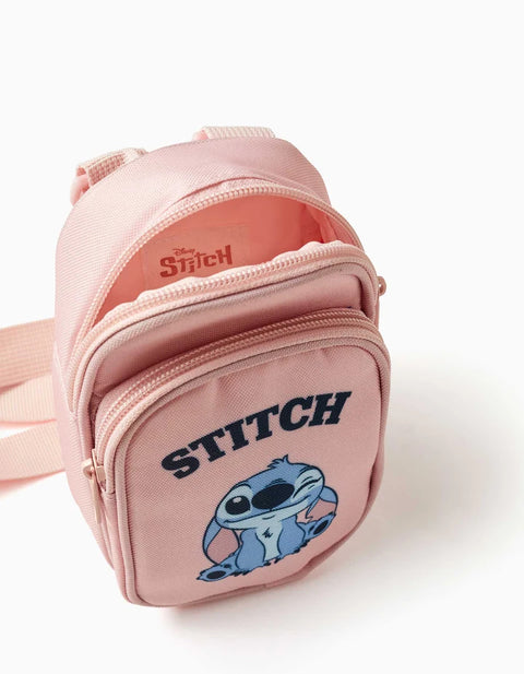 Phone Bag with Stitch Print and Adjustable Strap for Girls, Light Pink
