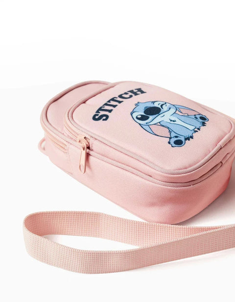 Phone Bag with Stitch Print and Adjustable Strap for Girls, Light Pink