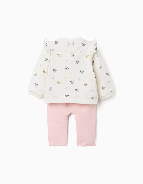 Brushed Jogging Set with Minnie Motif for Newborn Girls, Pink/White