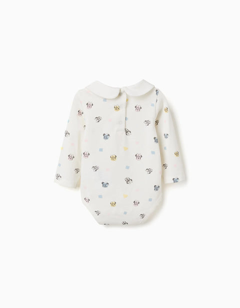 Long Sleeve Bodysuit with Minnie Motif for Newborn Girls, White