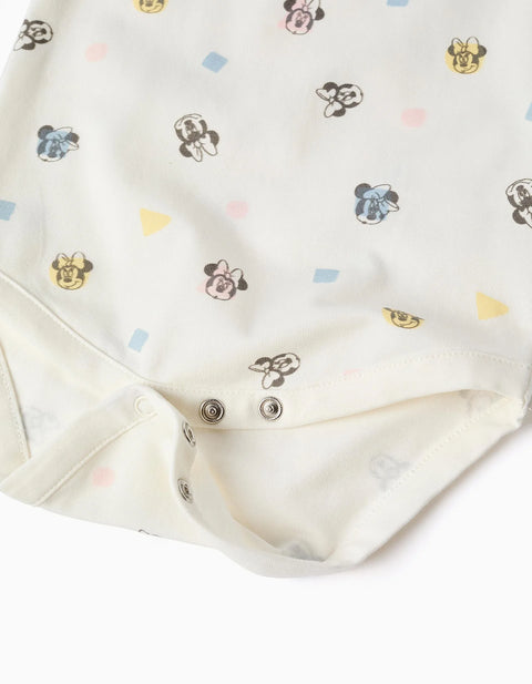 Long Sleeve Bodysuit with Minnie Motif for Newborn Girls, White
